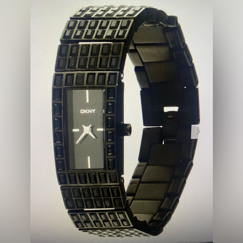 DKNY Donna Karan NY8300 Black Crystal Pave Watch Working Rectangle Tank Dial